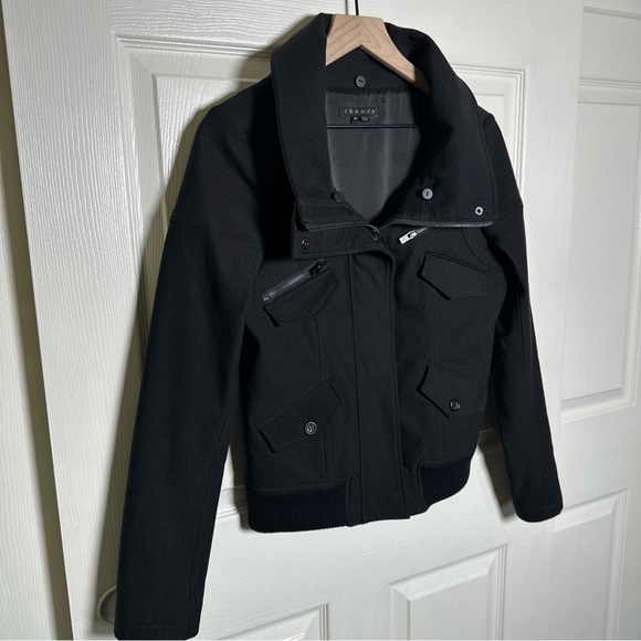 Theory Nyree Bomber Jacket Women's Medium Black Moto Style Medium Weight Cotton - Picture 5 of 14